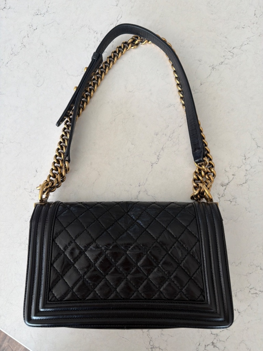 Chanel Small Boy Bag Black Quilted Calfskin Antique Gold Hardware Crossbody - Picture 5 of 16